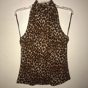 Michael Kors Leopard High Collar Sleeveless Blouse